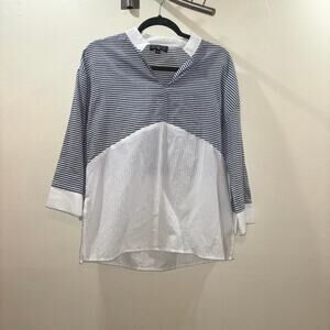 Duffield Lane Navy & White Striped Cotton Tunic Shirt - Size Small